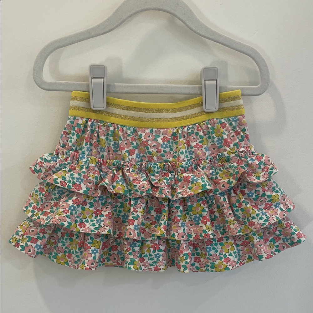 Mini Boden Floral Ruffle Skort with Yellow Waistband